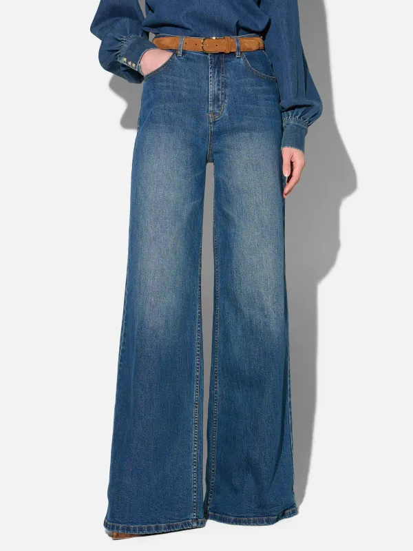 Jeans Dames Wide Leg High Rise Stretch Mason Blauw 469