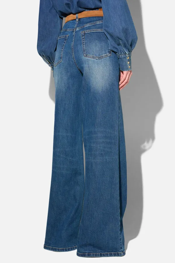 Jeans Dames Wide Leg High Rise Stretch Mason Blauw 469