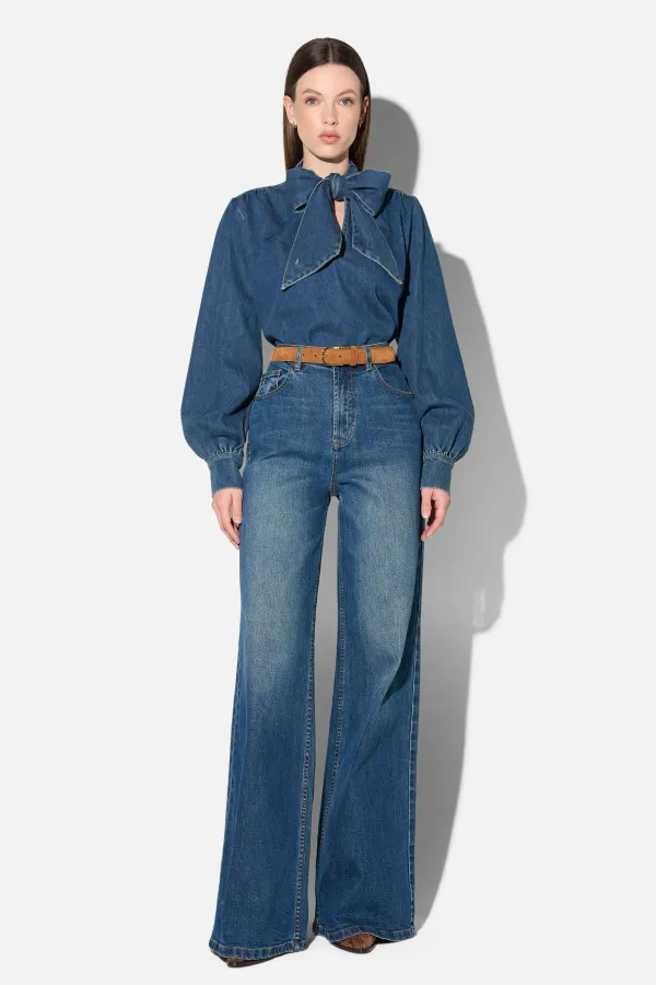 Jeans Dames Wide Leg High Rise Stretch Mason Blauw 469