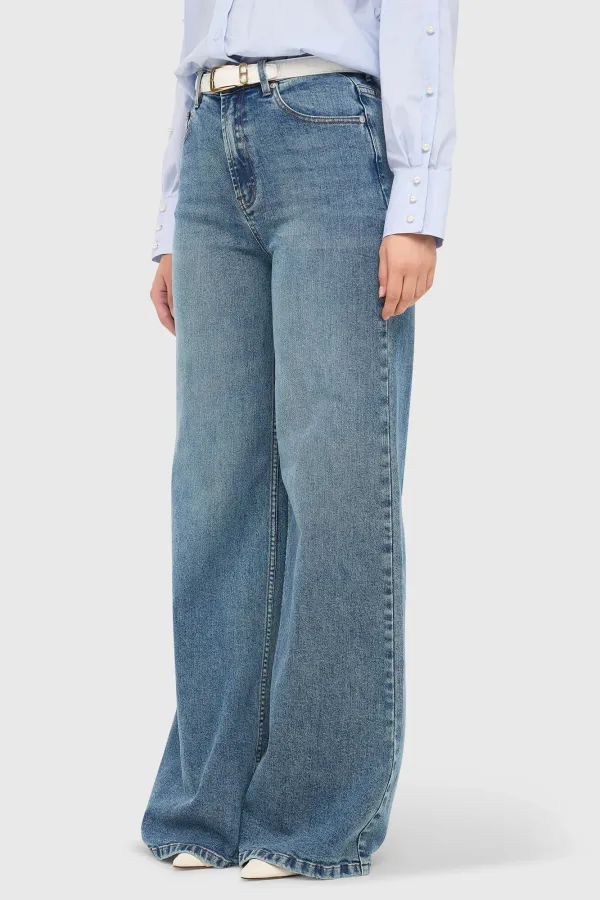 Jeans Dames Wide Leg High Rise Stretch Mason Blauw 932