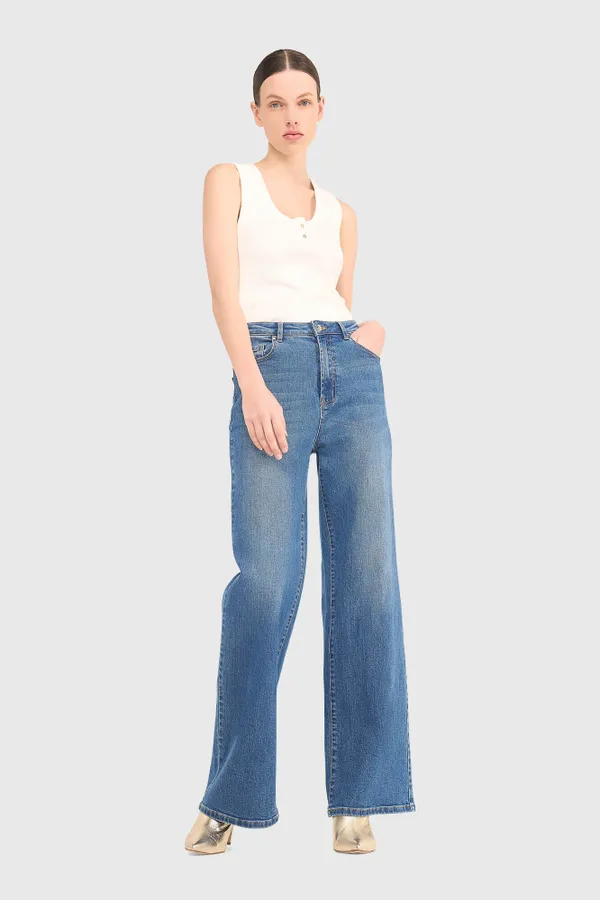 Jeans Dames Wijde Pijp Jason Blauw 111