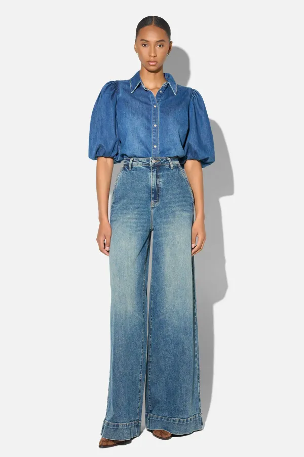 jeans dames wijde pijp high rise stretch dexter blauw 258