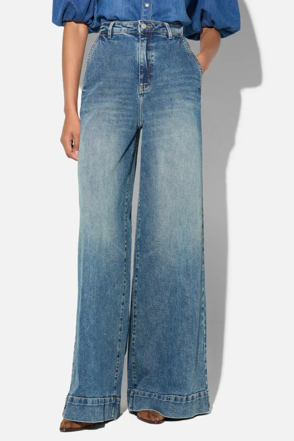 jeans dames wijde pijp high rise stretch dexter blauw 258