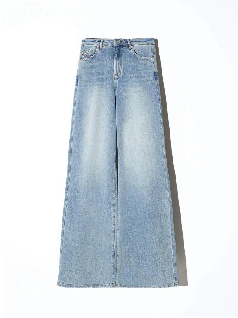 Jeans Dames Wijde Pijp Mid Rise Stretch Cash Blauw 114
