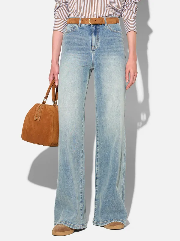 Jeans Dames Wijde Pijp Mid Rise Stretch Cash Blauw 114