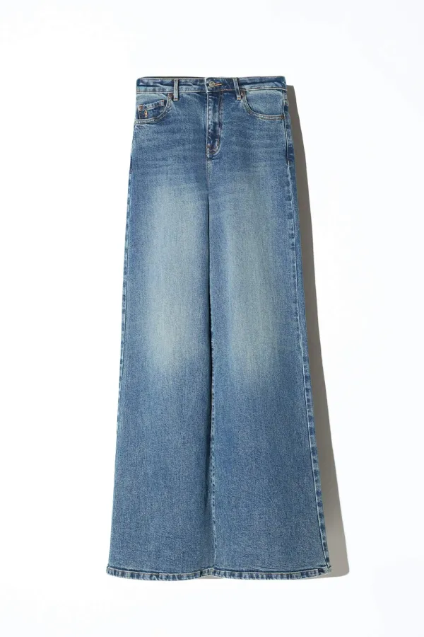 Jeans Dames Wijde Pijp Mid Rise Stretch Cash Blauw 357