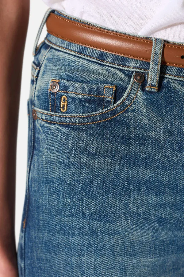 Jeans Dames Wijde Pijp Mid Rise Stretch Cash Blauw 357