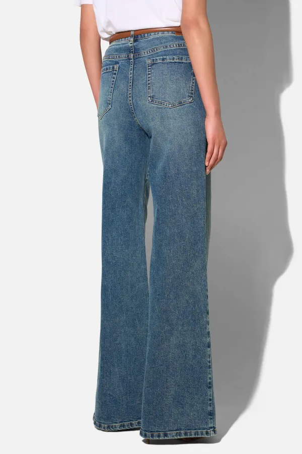 Jeans Dames Wijde Pijp Mid Rise Stretch Cash Blauw 357
