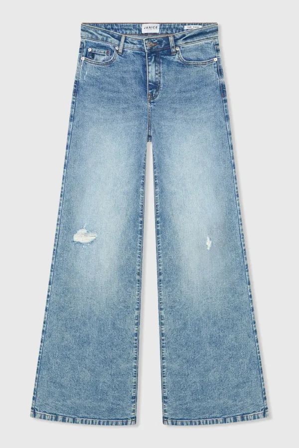 Jeans Dames Wijde Pijp Mid Rise Stretch Cash Blauw 379