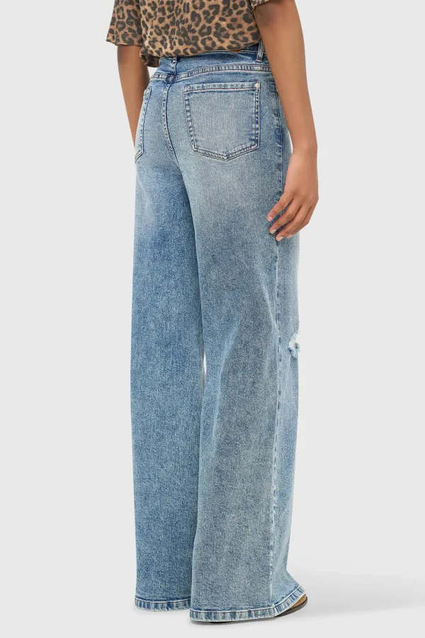 Jeans Dames Wijde Pijp Mid Rise Stretch Cash Blauw 379