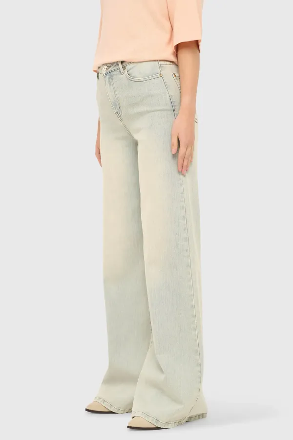 Jeans Dames Wijde Pijp Stretch Mid Rise Stretch Cash Blauw 004