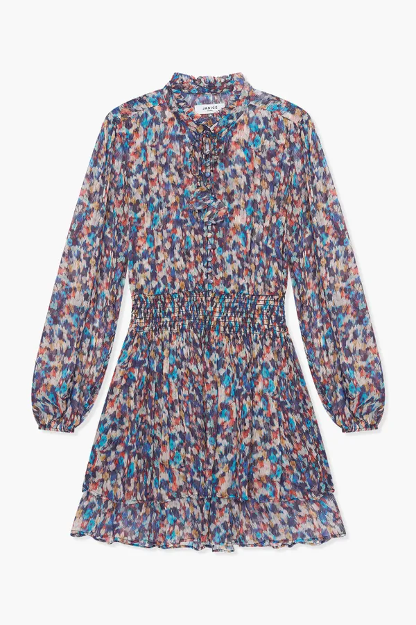 Jurkje Print Elastiek Viscose Lurex Ari Blauw
