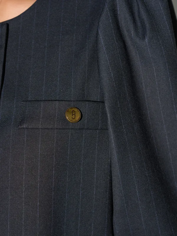 Jurk Pof Mouw Ronde Hals Gibson Blauw Krijtstreep
