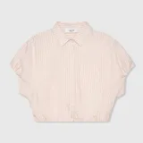 Katoenen Dames Blouse Korte Mouw Gestreept Cross Beige