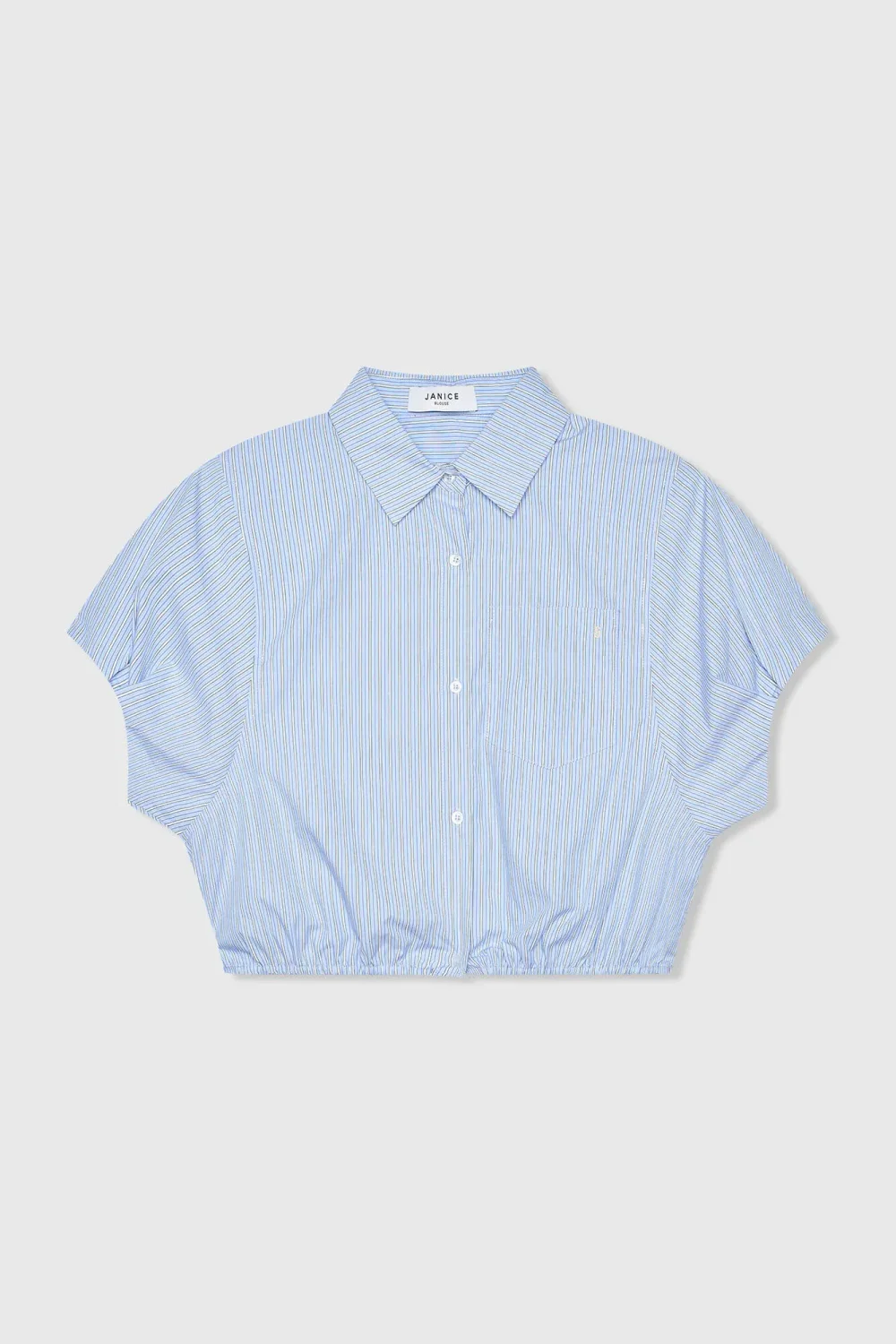 Katoenen Dames Blouse Korte Mouw Gestreept Cross Blauw