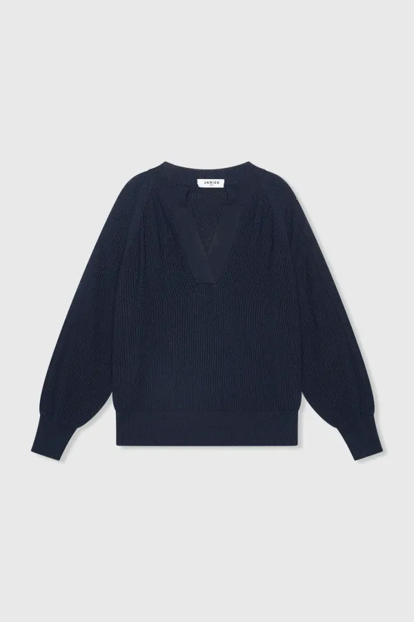 Katoenen Dames Trui Veters Mouwen Open Schouders Grove Blauw