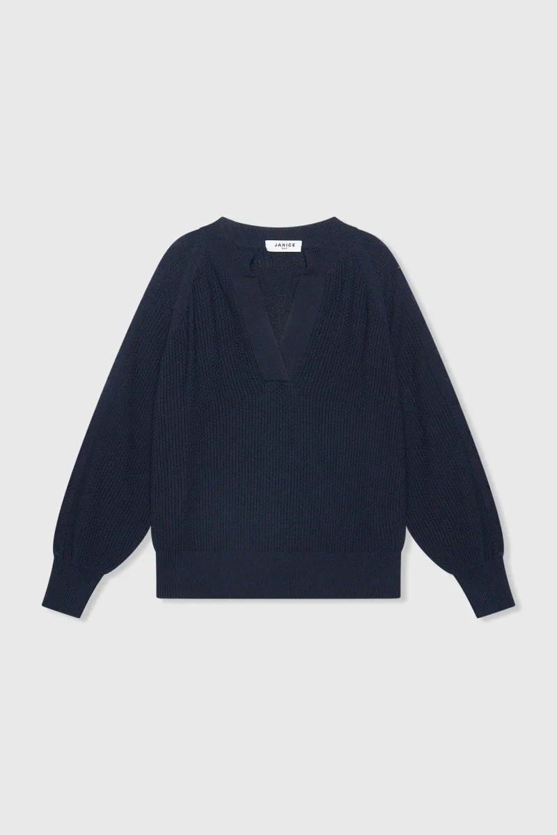 Katoenen Dames Trui Veters Mouwen Open Schouders Grove Blauw