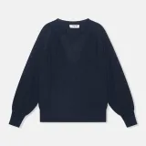 Katoenen Dames Trui Veters Mouwen Open Schouders Grove Blauw