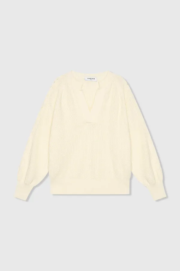 Katoenen Dames Trui Veters Mouwen Open Schouders Grove Off White