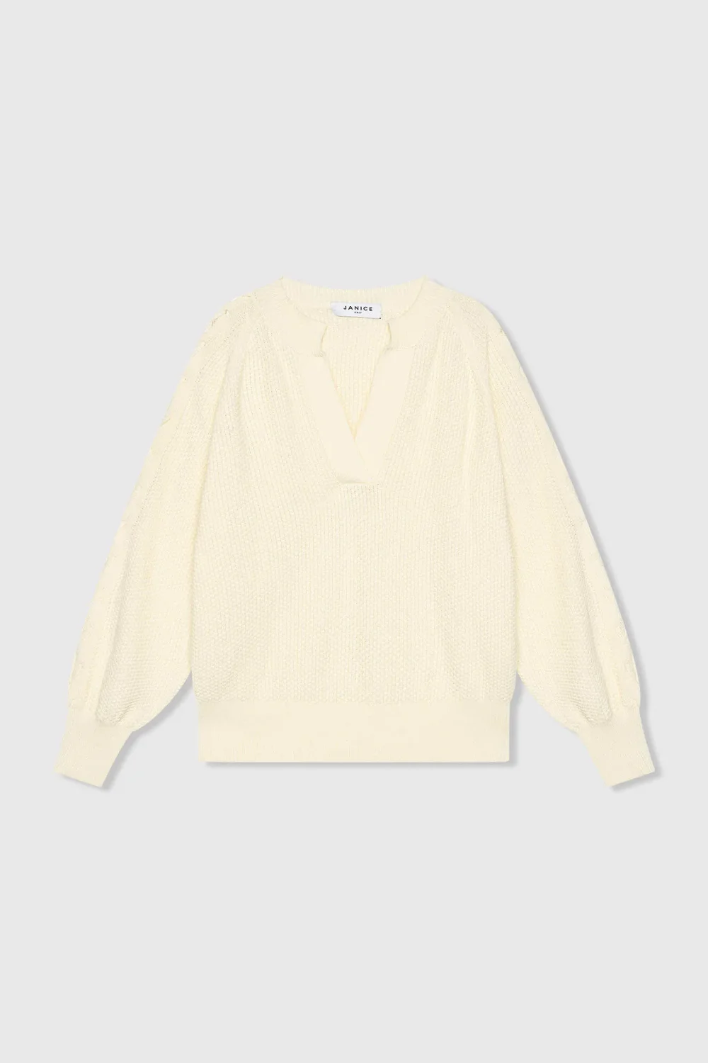 Katoenen Dames Trui Veters Mouwen Open Schouders Grove Off White