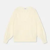 Katoenen Dames Trui Veters Mouwen Open Schouders Grove Off White