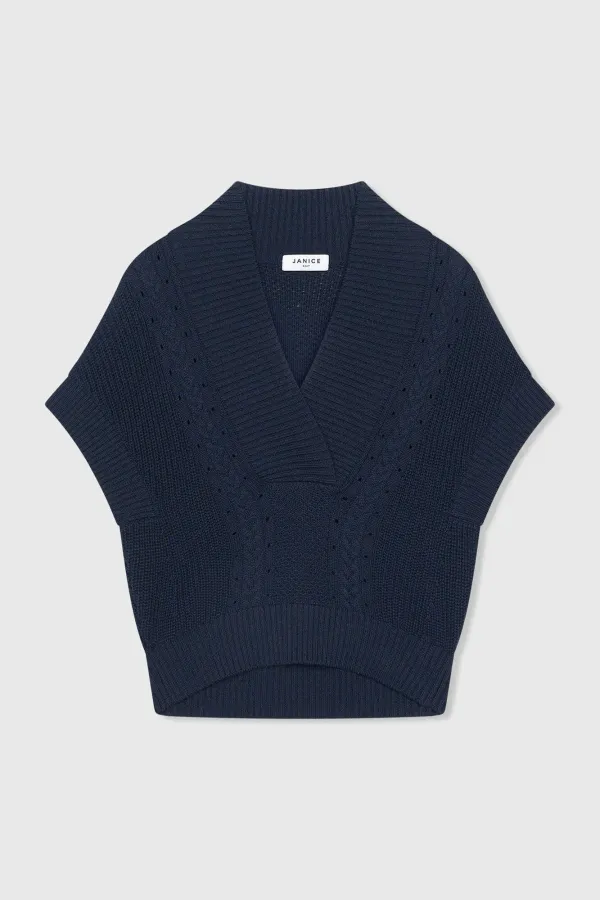 Katoenen Spencer Vest Kabel Dames Viggo Blauw