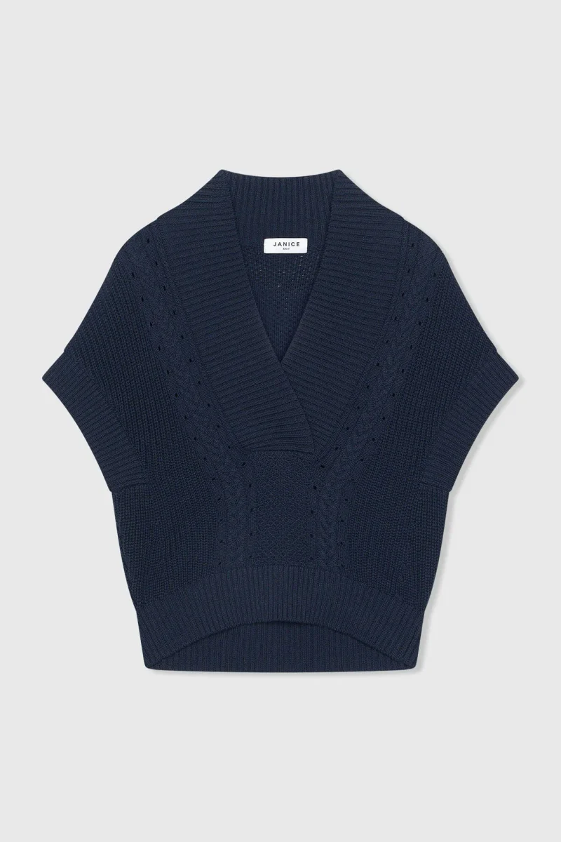 Katoenen Spencer Vest Kabel Dames Viggo Blauw