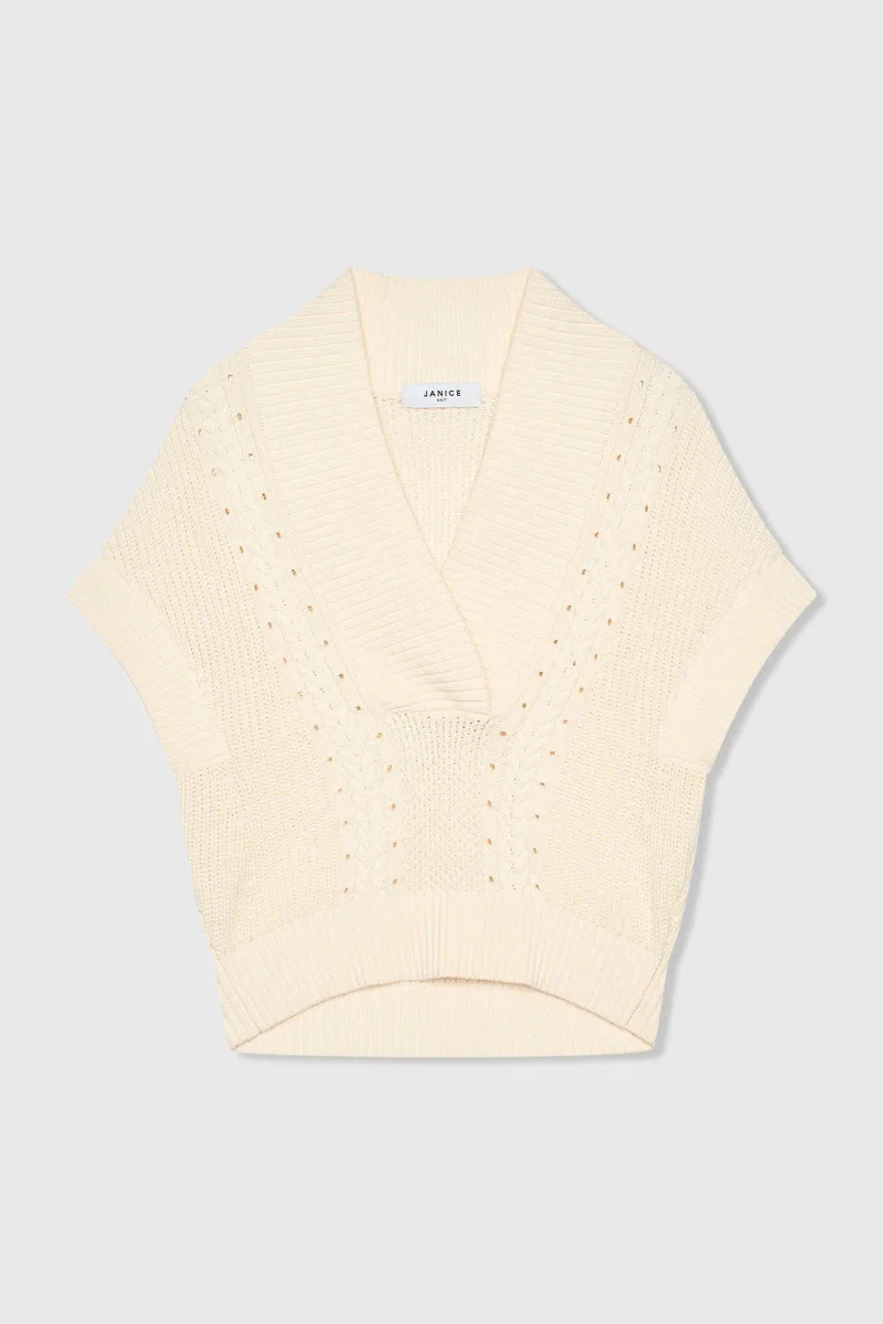 Katoenen Spencer Vest Kabel Dames Viggo Off White