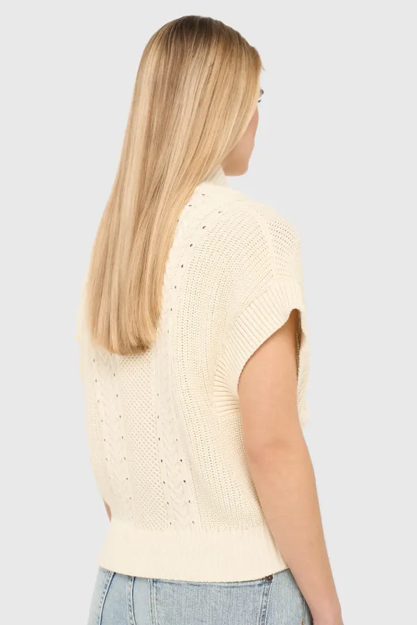 Katoenen Spencer Vest Kabel Dames Viggo Off White