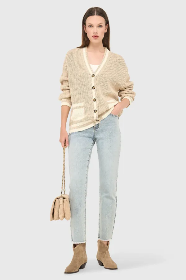 Katoenen Vest Knopen Dames Mars Beige