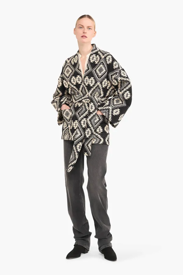 Kimono Dames Jacquard Preston Aztec Zwart