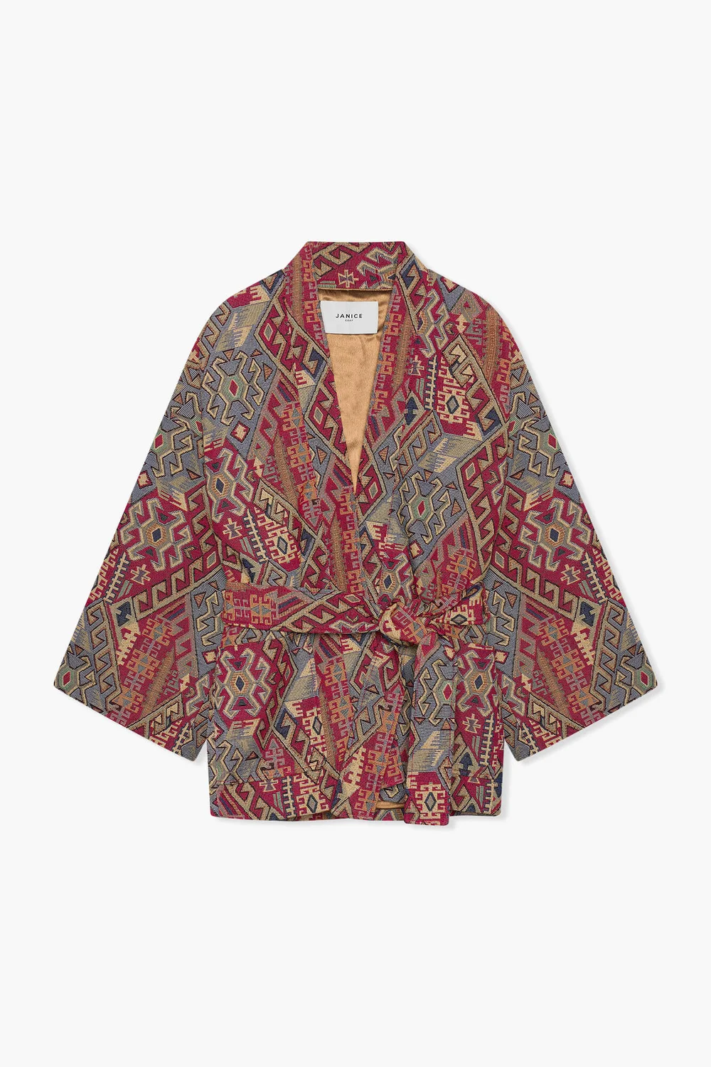 Kimono Dames Jacquard Preston Aztec Rood
