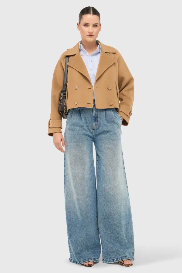 Korte Cashmere Jas Trenchcoat Double Face Floyd Camel