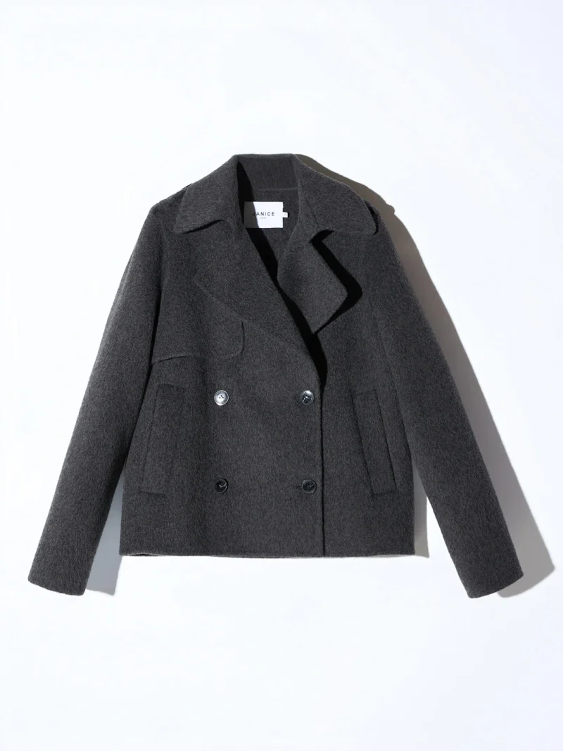 Korte Trench Dames Jas Yak Wol Jean Grijs