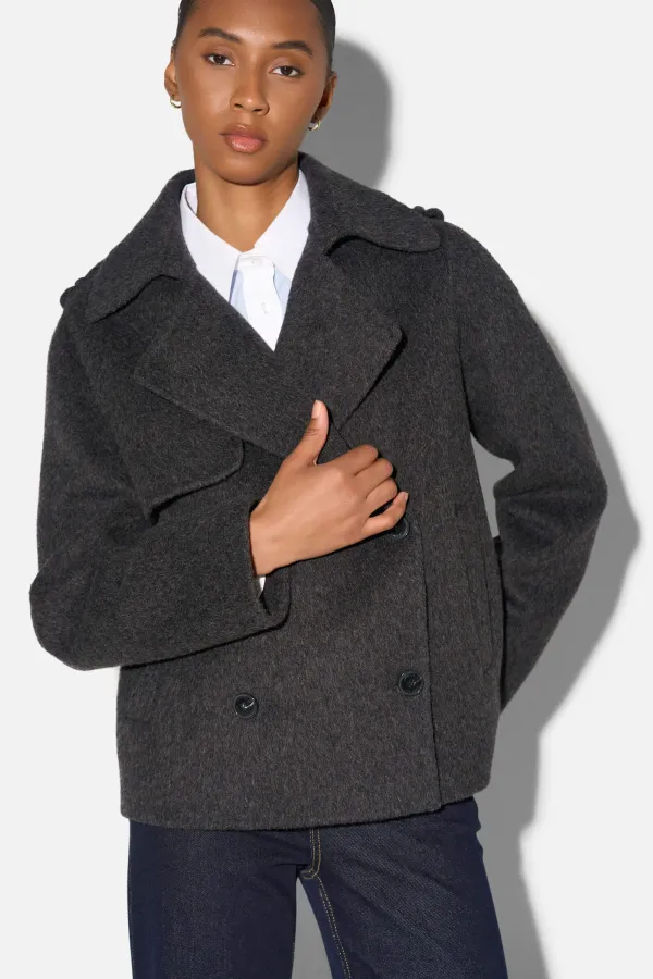 Korte Trench Dames Jas Yak Wol Jean Grijs