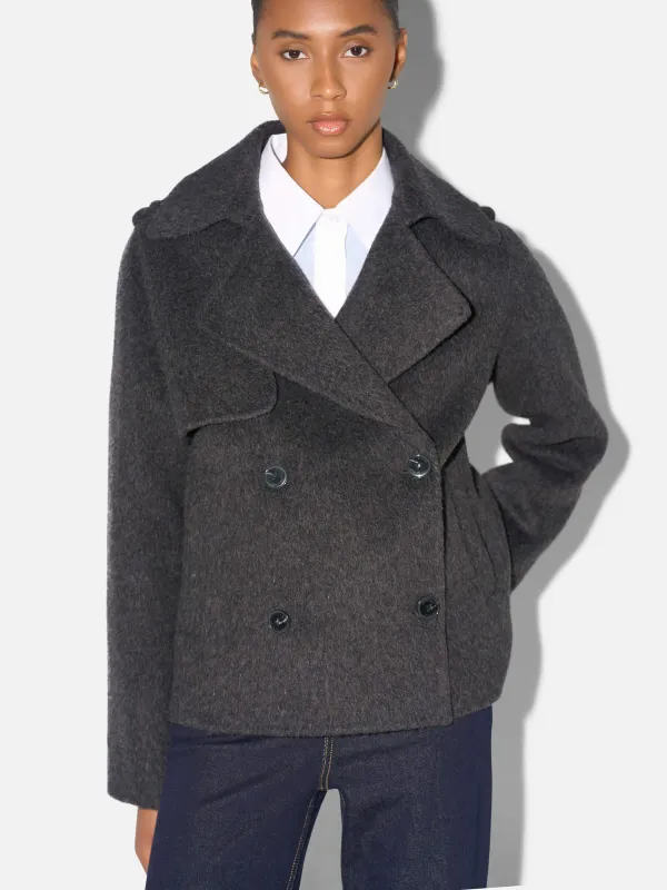 Korte Trench Dames Jas Yak Wol Jean Grijs