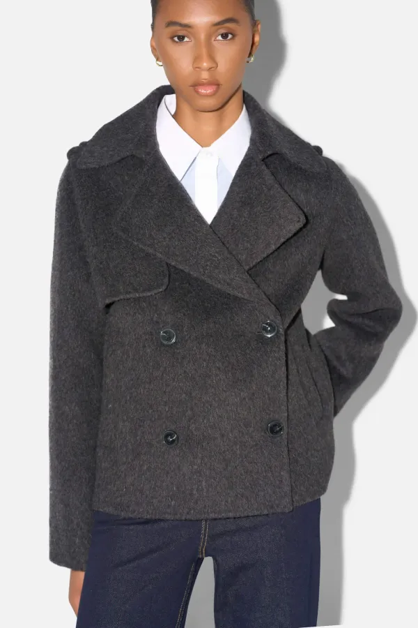 Korte Trench Dames Jas Yak Wol Jean Grijs