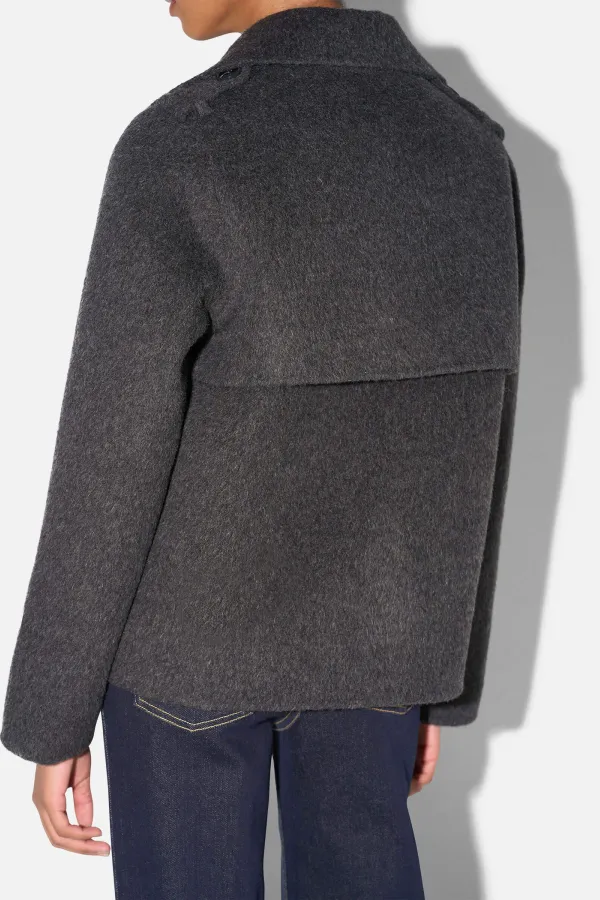 Korte Trench Dames Jas Yak Wol Jean Grijs