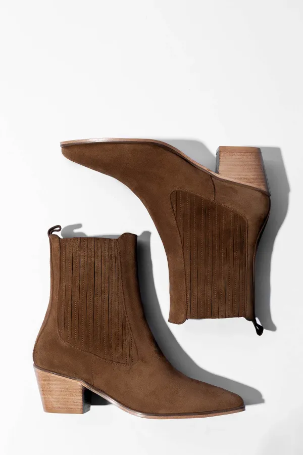 Enkellaars Western Dames Suede Colt Cognac
