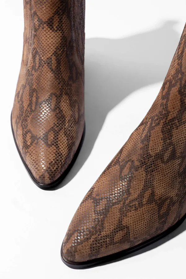 Enkellaars Western Dames Suede Colt Slangenprint