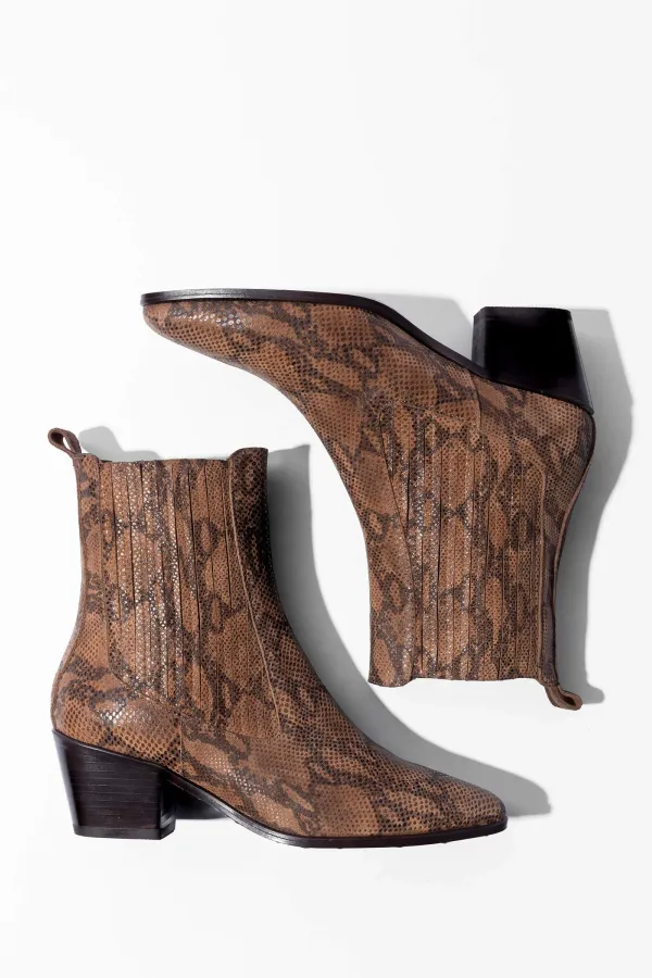 Enkellaars Western Dames Suede Colt Slangenprint