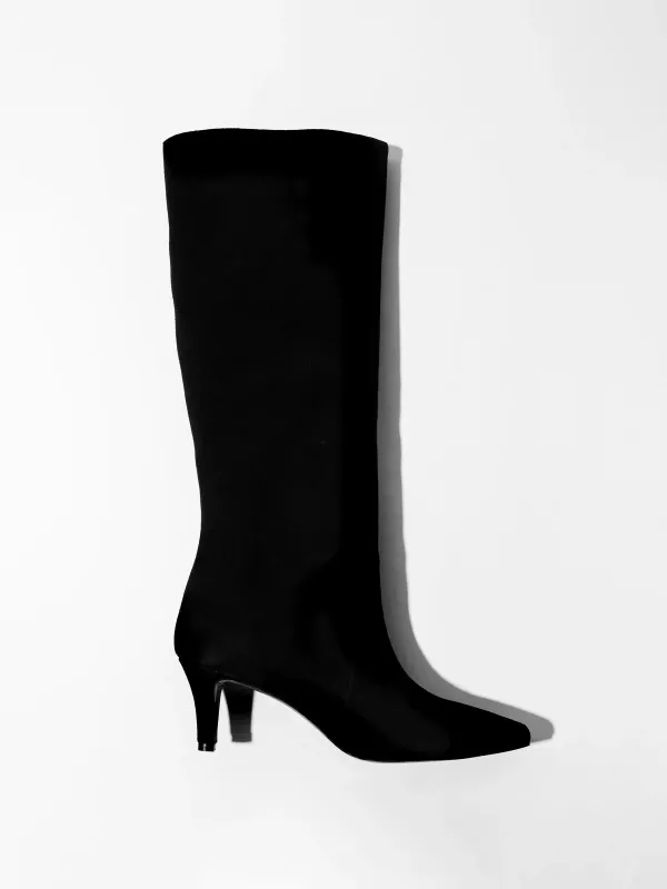 Hoge Leren Laars Punt Neus Queen Hak Darwin Zwart Suede