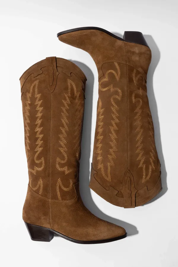 Leren Western Laars Dames Hayden Suede Cognac
