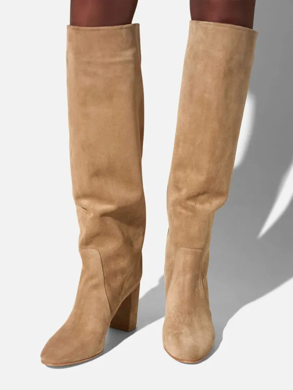 Laars Dames Hoog Leer Roman Suede Beige