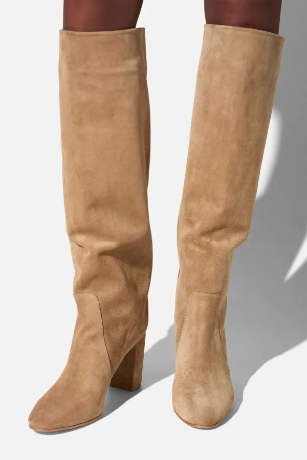 Laars Dames Hoog Leer Roman Suede Beige