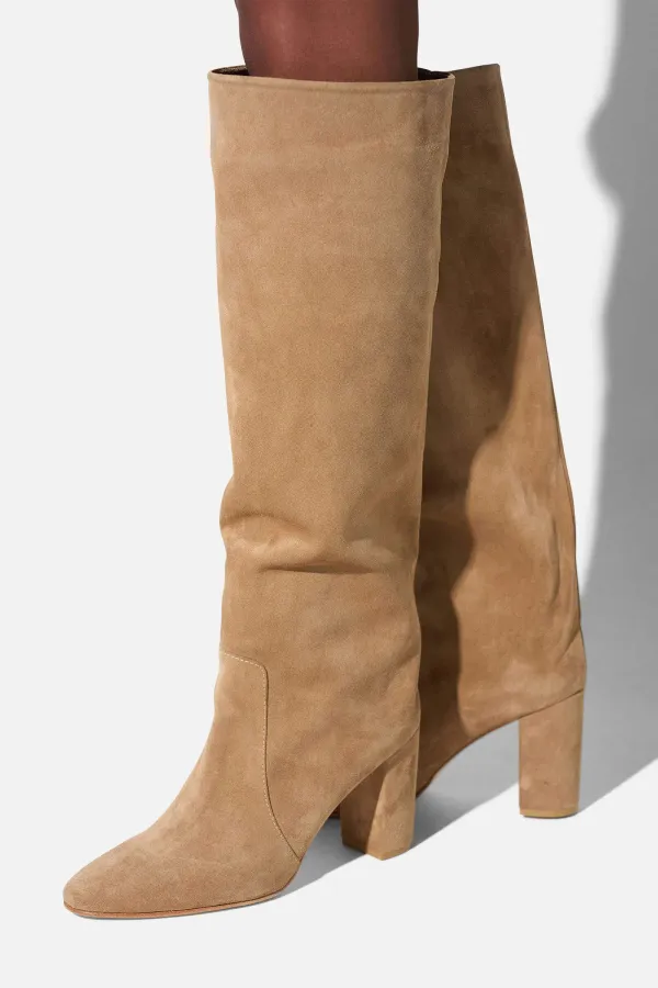 Laars Dames Hoog Leer Roman Suede Beige