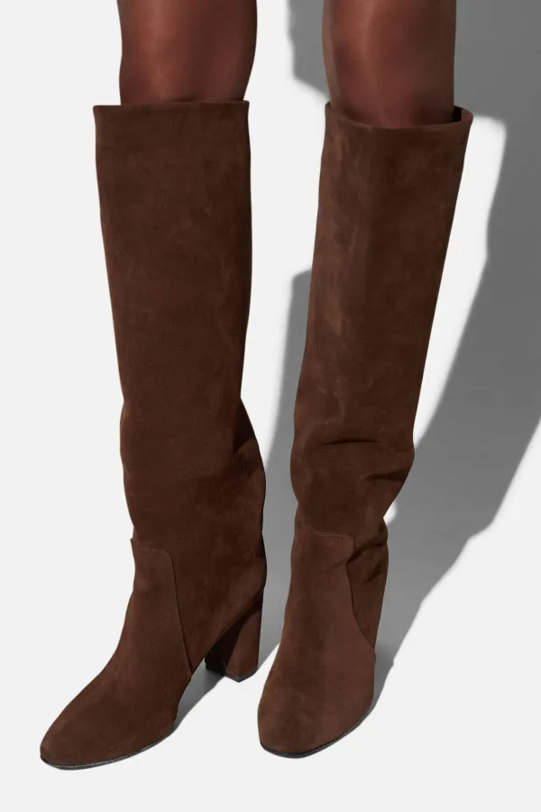 Laars Dames Hoog Leer Roman Suede Donker Bruin