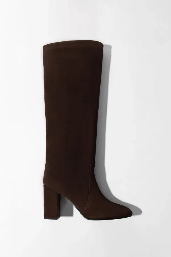 Laars Dames Hoog Leer Roman Suede Donker Bruin