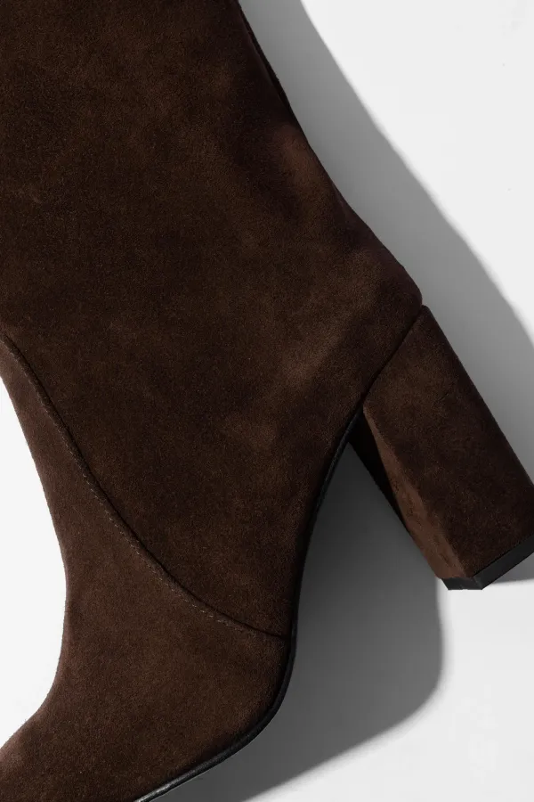 Laars Dames Hoog Leer Roman Suede Donker Bruin
