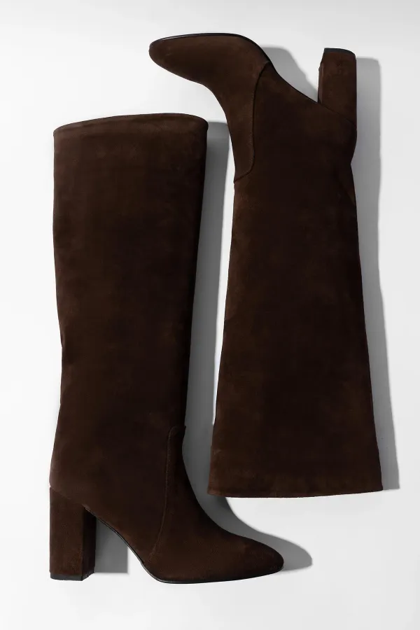 Laars Dames Hoog Leer Roman Suede Donker Bruin